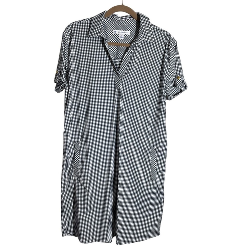 Souther Tide Gingham checked  performance dress w pockets sz LG‎ Navy & White
